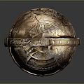 Ancient Warrior Helmet with Intricate Dragon Creature Carvings and Metallic Ornate Design