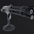 Black Military Gatling Gun With Multiple Rotating Barrels And Mounted Stand
