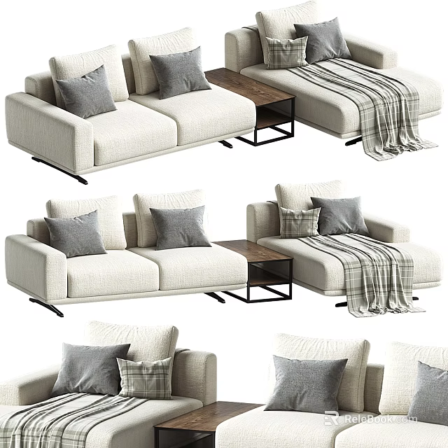 Modern Living Room Interior With Sofa Gray Throw Pillows Wooden Coffee Table And Throw Blanket 3d model 