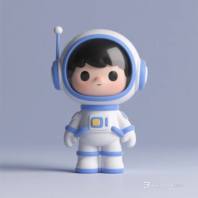 Astronaut Themed Decorative Figurine Set in White and Blue for Home Decoration 3d model 