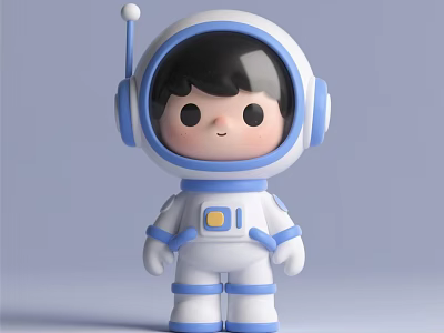 Astronaut Themed Decorative Figurine Set in White and Blue for Home Decoration 3d model
