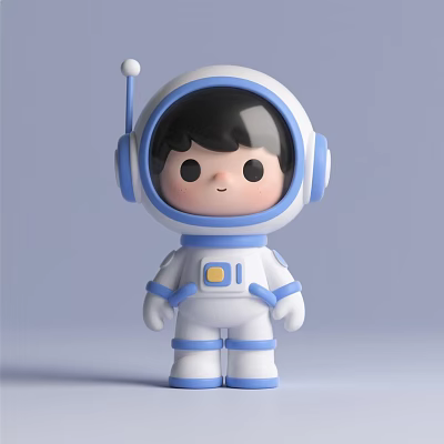 Astronaut Themed Decorative Figurine Set in White and Blue for Home Decoration 3d model
