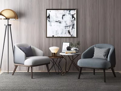 Modern Gray Accent Chair Set With Floor Lamp Wall Art And Side Table 3d model