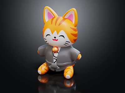 Cute Orange And White Striped Cat Doll With Pink Ears Gray Outfit And Smiling Face 3d model