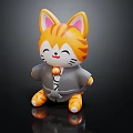Cute Orange And White Striped Cat Doll With Pink Ears Gray Outfit And Smiling Face