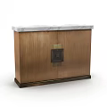 Brushed Brass Console Cabinet With Marble Top And Decorative Panel Design