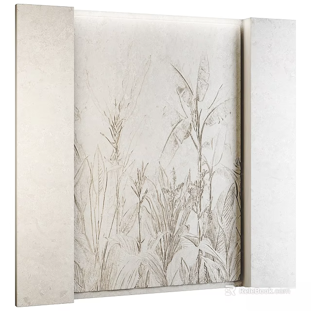 Light Beige Wall Decor With Plant Line Sketch Pattern For Home Interior 3d model