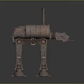 Giant Mechanical Walker With Cylindrical Metal Body Four Legs And Weapon-like Arm