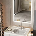 Modern Bathroom Vanity Sink With Illuminated Mirror Marble Countertop And Faucet
