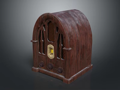 Vintage Wooden Retro Audio Speaker With Classic Curved Top And Grille Design 3d model