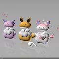 Cute Cartoon Animal Character Headphone Cases With Music Notes And Earbuds