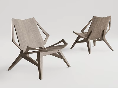 Modern Wooden Lounge Chairs With Geometric Frame Design In Set Of Two 3d model