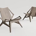 Modern Wooden Lounge Chairs With Geometric Frame Design In Set Of Two