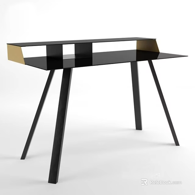 Sleek Modern Black Desk Featuring Gold Accents And Angular Leg Design 3d model 