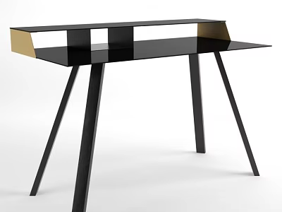 Sleek Modern Black Desk Featuring Gold Accents And Angular Leg Design 3d model