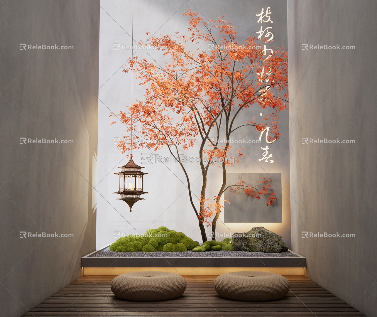 Japanese-style indoor red maple landscape model