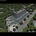 Aerial Planning of Modern Commercial Building With Surrounding Roads Trees and Parking Lots