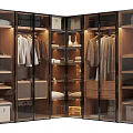 Modern Glass Door Wardrobe With Clothing Hanging Area And Wooden Storage Shelves
