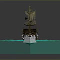 Vintage Wooden Ship With Sails Ropes And Classic Design On Ocean Waves