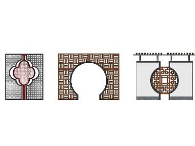 Traditional Chinese Scenic Wall Design With Carved Lattice Circular Archway And Grid Patterns 3d model