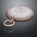 Vintage Pocket Watch With Ornate Case Roman Numeral Dial And Metal Chain Ring