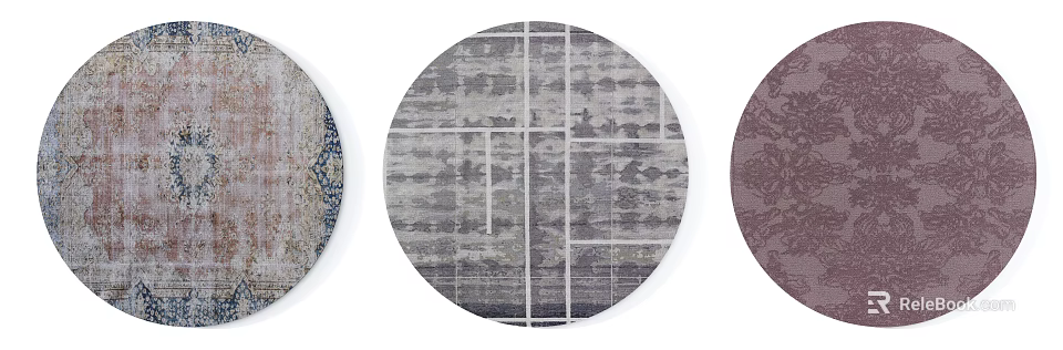 Modern Round Rug With Geometric Grid Pattern And Neutral Gray Tones 3d model
