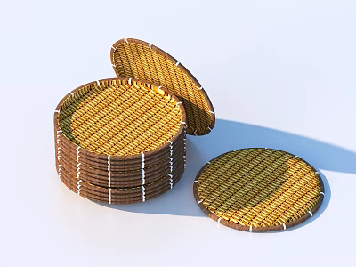 Round Woven Coasters As Daily Necessities With Stacked And Single Designs For Home 3d model