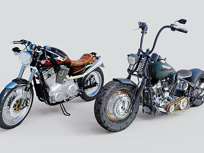 Vintage Custom Motorcycles With Classic Design Different Colors And Metal Parts 3d model