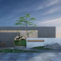 Modern Zen Feature Wall Design With Stone Accents Trees And Water Reflection