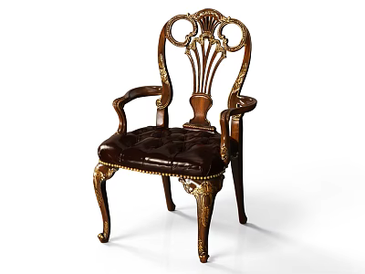 Classic Wooden Armchair With Carved Design Leather Upholstered Seat And Gold Accents 3d model