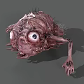 Grotesque Monster Creature With Large Eye Multiple Small Eyes Pink Body And Slender Legs