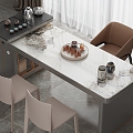 Modern Marble Tea Table and Chair Rock Board Tea Table Leather Single Chair Water Boasting Tea Table 3d model