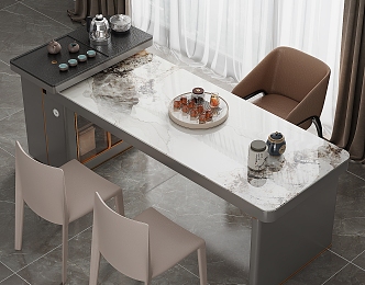 Modern Marble Tea Table and Chair Rock Board Tea Table Leather Single Chair Water Boasting Tea Table 3d model