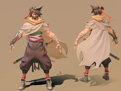 Creature Themed Character With Front Back Views Hairstyle Headscarf Baggy Pants Arm Wraps And Sneakers 3d model