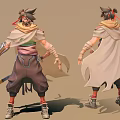 Creature Themed Character With Front Back Views Hairstyle Headscarf Baggy Pants Arm Wraps And Sneakers