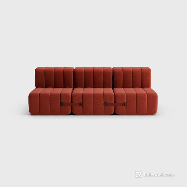 Modern Red Three-Seater Sofa with Segmented Modular Design and Fabric Upholstery 3d model