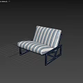 Modern Leisure Chair With Blue And White Striped Cushion And Dark Blue Frame