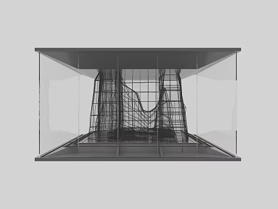 Wire Mesh Structural Components Inside Transparent Cube Modern Design 3d model