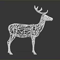 White Wireframe Deer Sculpture Standing On Dark Background With Reflection