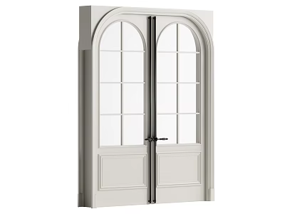 White Arched Top Double Doors With Glass Panes And Black Handles 3d model