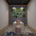 Relaxing SPA Sauna Room Interior With Massage Beds Decorative Wall And Cozy Stools