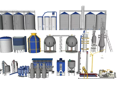 Industrial Equipment Featuring Storage Tanks Pressure Vessels Conveying Pipes Towers And Pumps 3d model