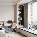 Modern Bedroom Interior With Bed Desk Toys Wardrobe Rug And Decorative Painting