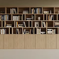 Modern Wooden Bookcase with Multiple Compartments Filled with Books and Decorative Items