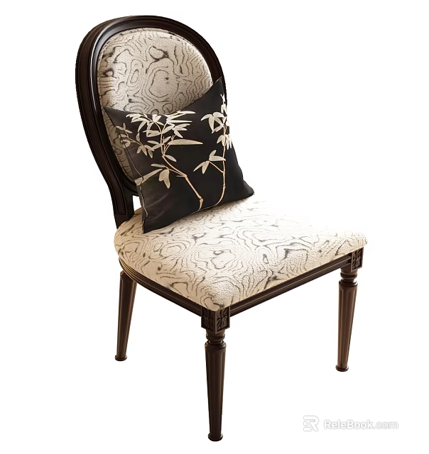 Elegant Classic Dining Chair With Upholstered Fabric Seat Wooden Legs And Decorative Pillow 3d model 