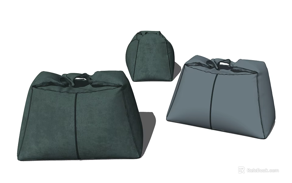 Minimalist Green and Gray Fabric Ottoman Set of Three for Living Room 3d model 