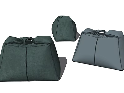 Minimalist Green and Gray Fabric Ottoman Set of Three for Living Room 3d model