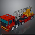 Red Fire Truck With Extended Ladder And Orange Rescue Equipment