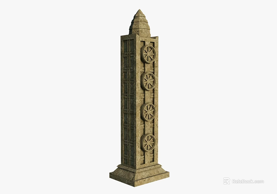 Ornate Stone Pillar With Carved Patterns Spire Top And Decorative Base 3d model 