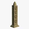 Ornate Stone Pillar With Carved Patterns Spire Top And Decorative Base